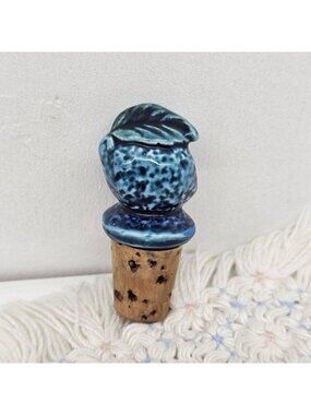 Vintage Inarco Mood Indigo Ceramic Fruit Wine Bottle Stopper Mid Century Japan